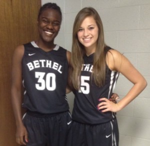 My friend and teammate, April Harpe and I before our first game.